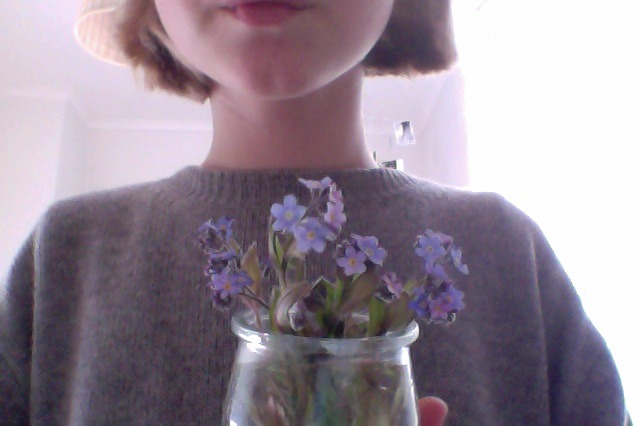 floracia:  On my way home from school it was windy and I picked forget-me-not, we