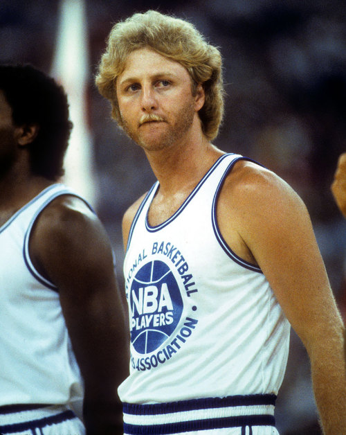 Larry Bird sports a beard during an exhibition game between the 1984 USA Olympic Team and NBA All-St