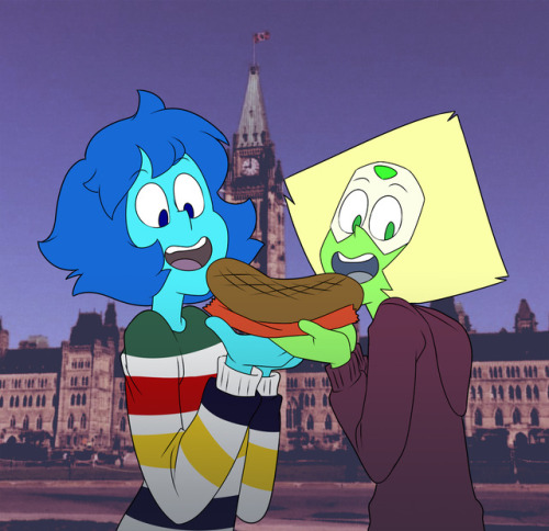 moonstone-coral:@making-friendos and @annadesu have envisioned Lapis and Peridot’s Canadian honeymoo