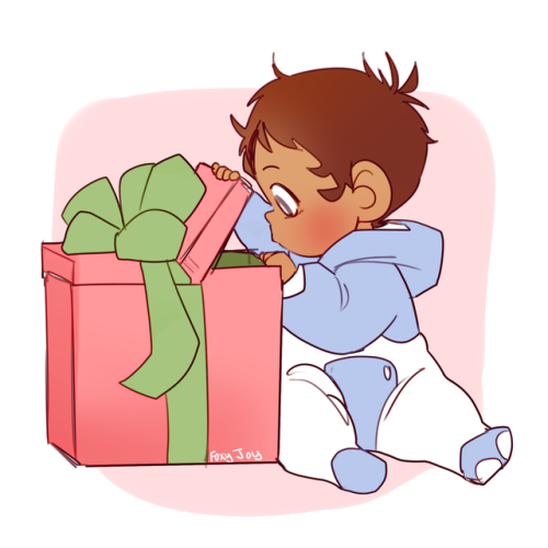 foxyjoy-art:Patreon Request/commission!  tiny Lance gettin’ into the presents earlyPatreon