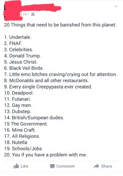 maxtimot:  visceral-rust:  a-controlled-substance:  pearlthedestroyeroftheworld:  sreq:  the-cringe-channel:  This guy I know on Facebook is……really bitter to say the least.  tag yourself i’m Mine Craft  I’m black veil birds  I’m little emo