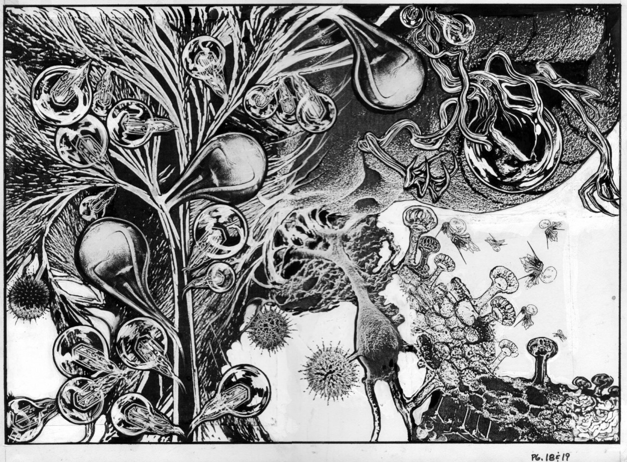 Original art by John Totleben from the double-page center spread in Swamp Thing #60, published by DC Comics, May 1987.