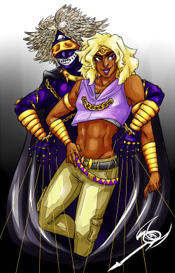 princegutter:  Stand User: MARIK ISHTAR Stand: MASTER OF PUPPETS - by touching a person it can attach a ‘string’ to them and physically control their body. The strings can extend infinitely but over time will rot away and the control will be lost.