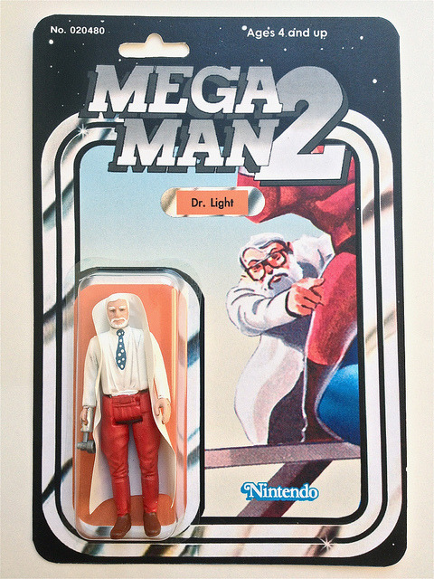 tinycartridge:  Old school Mega Man and Dr. Light figures Posted by Chicago Toy Collector, these figures were fashioned out of vintage Kenner Star Wars figures — Mega Man was Luke Skywalker before his robot conversion, while Dr. Light was Obi-Wan Kenobi