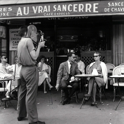 barcarole:Raoul Coutard, Jean-Luc Godard, Jean-Paul Belmondo and Jean Seberg filimg À bout de souffl