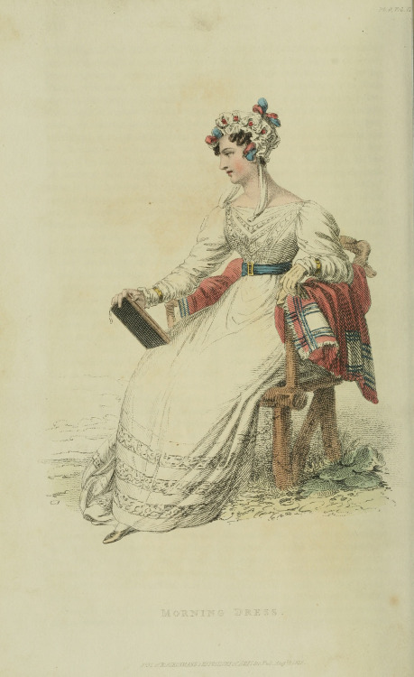 Reading in morning dress. Ackermann&rsquo;s Repository Series 3 Vol 6 - August Issue, 1825.Morning d