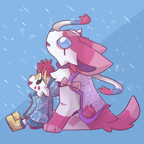 Baby Sam and January.When Sam was a Scorbunny, he had a rain coat and some boots that he quickly gre