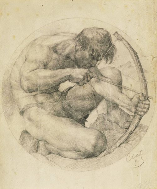 beyond-the-pale:  “A crouching male holding a bow and arrow, inscribed in a circle” Continental School 