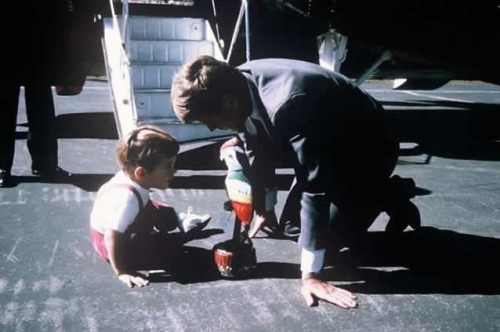 mrsjohnfkennedy:President John Fitzgerald Kennedy with his son John at Camp David, October 1963