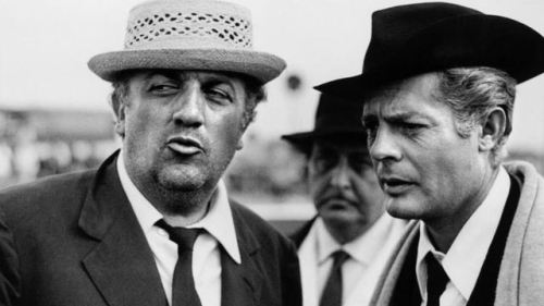 cinemamoremio: Marcello Mastroianni e Federico Fellini sul set8½ 1963 