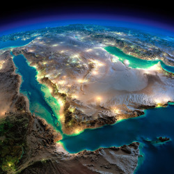 p-i-x-x-i-e:  6oz-6ozein-talate:  curveyhunnie:  Highly detailed Earth illuminated by moonlight over Saudi Arabia.  The glow of cities sheds light on the detailed terrain. reblogged Chuck from the bronx g+  UAE is just one huge patch of light pollution