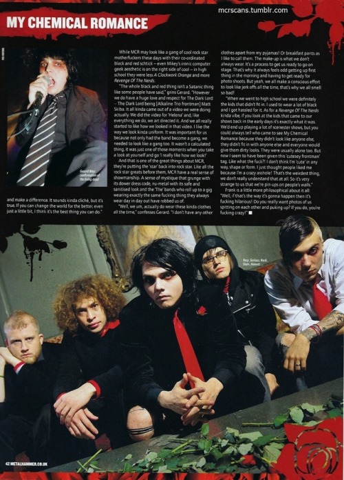 mcrscans:My Chemical Romance article for Metal Hammer, April 2005 by Daniel Lane, photography by Joh