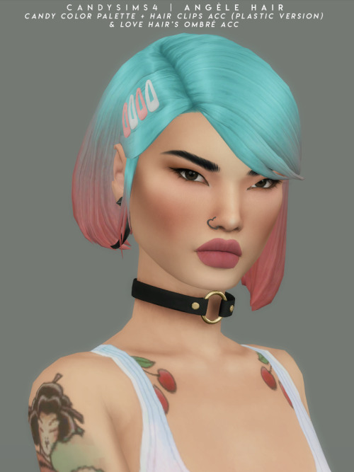 candysims4:ANGÈLE HAIR + HAIR CLIPSA cute bob with a side bang and hair clips as optional acc.Also w