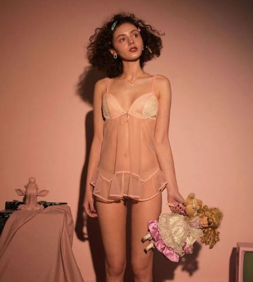 coquettefashion: Pink Sheer Babydoll Lingerie Set