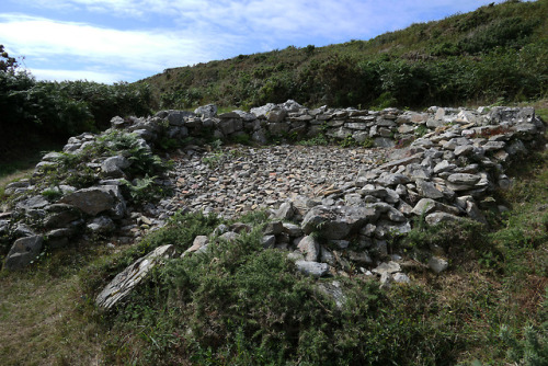 Prehistoric Hut Circles, South Stack, nr. Holyhead, Anglesey, 14.8.18.A series of roundhouse foundat