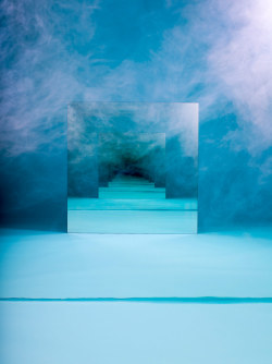 escapekit:  Speculations NYC-based artist Sarah Meyohas creates infinite tunnels that are created with facing mirrors set against pastel backdrops. Smoke, flowers, and finger tips border the reflective surfaces, creating dream-like environments that
