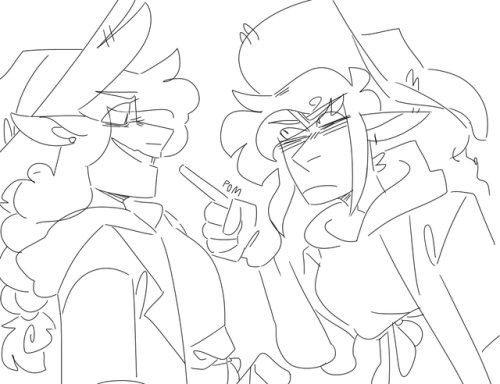 princeofmints:GUN[image description: two line drawings of Taako and Lup, thin elven twins with long 