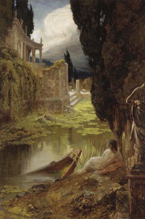 silenceforthesoul:Eduard Buchler (1861-1958) - Classical ruins with a maiden in the foreground, 1915