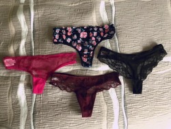 petitecoquineteaser:  Oh but you already know that I love thongs 😏❣️  So… new ones: Wine 🍷  Flowers 🌺  Pink 🎀 Black 🖤  Vote for your favourite!!  25 likes 👍🏼 &amp; 10 reblogs 🔁 And I will post the good gifs 😏😏