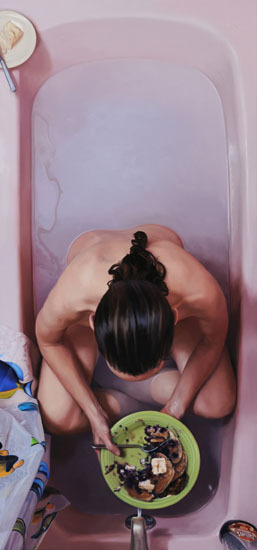 paint-ink: Works by Lee Price: Blueberry Pancakes II Self Portrait in Tub with Lemon
