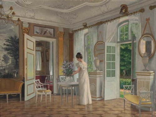 “A Lady at a Dressing Table” and “A Lady in a Sunlit Interior” by Adolf Heinrich Claus Hansen (Adolf