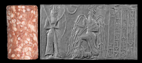 archaicwonder: Old Akkadian Fossiliferous Limestone Cylinder Seal with Water-God Enki, Akkadian II, 