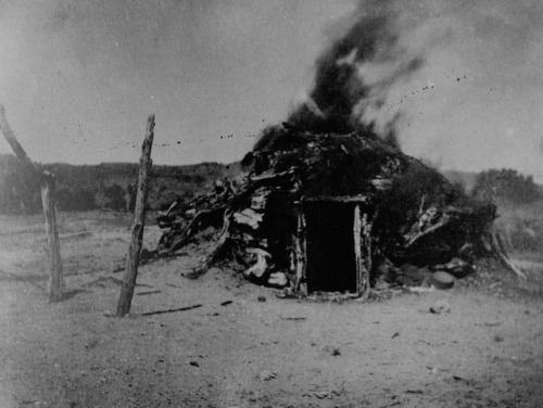 A Navajo dwelling is burned in order to eradicate smallpox, late 19th/early 20th century. Outbreaks 