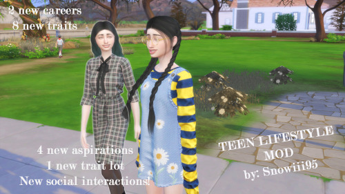 justasimsaddict:
““ TEEN LIFESTYLE GAMEPACK MOD! - SNOWIII95
”
What does this have?
-4 brand new aspirations: Aspiring Athlete, Emo Soul, Heartbreaker, Spoiled Brat;
-2 new careers: Tutor and Cheerleader;
-1 new trait lot: Mean Girls trait lot;
-8...