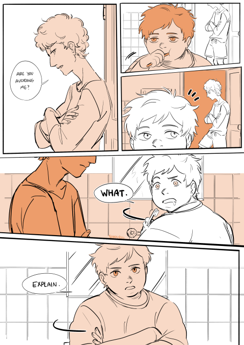 a comic I drew and dedicated to my gf (shokikita on twit) about established kyman who keep missing e