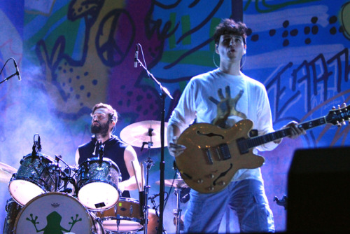 Ezra Koenig and Chris Tomson performing at Lollapalooza 2018 at Grant Park in Chicago, USA (Photos b