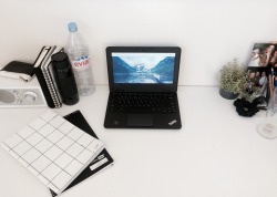 georrgiasuniverse:a tidy desk space (excluding the recently finished iced coffee) with momentum reminding me how much work I’ve got to do