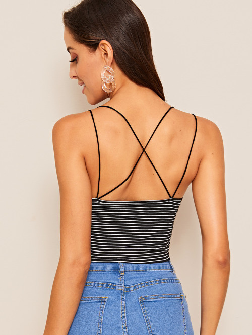 Shein criss-cross striped crop cami top