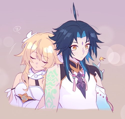 chaldeanerd: expuella: let her sleep…. oh god this is so cute, i love how you draw Lumine and Xiao i