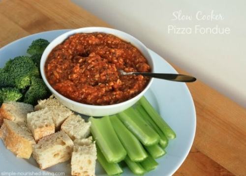 Slow Cooker Pizza Dip/Fondue Recipe INGREDIENTS:1 jar (26 to 29 ounces) low-fat, low-sodium meatless