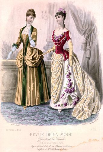 shewhoworshipscarlin:Fashion plate, 1885, France.