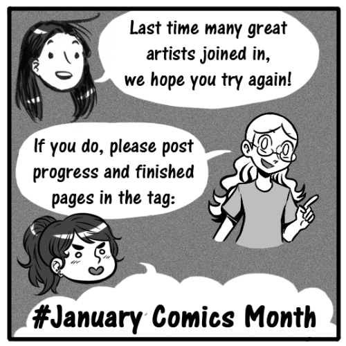 januarycomicsmonth:  JANUARY IS STILL BORING, LET’S DRAW MORE COMICS!! In 2014 @noordzee, @internetkatze, and @pigeony decided to start a chill little comics challenge because it looked like our Januarys were gonna be quiet. A lot of people seemed to