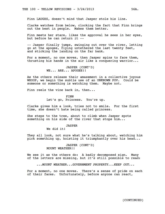 Hope you’re ready for the next scene because it’s coming your way.  From “Pilot” by Jason Rothenberg. 