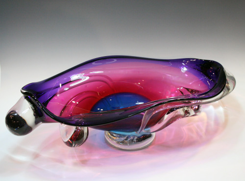 Ruby Hyacinth Teal Drip Bowl, Will DexterBlown glass, 9 x 32 x 17 