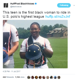 black-to-the-bones:  A 19-year-old is making history and disrupting the wealthy white male-dominated sport of polo at the same time. On June 30, Shariah Harris of Philadelphia became the first black woman to play high-goal polo, the top tier of polo in