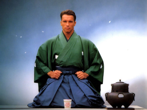 theactioneer:Arnold Schwarzenegger, Nissin Cup Noodle ad (1989)