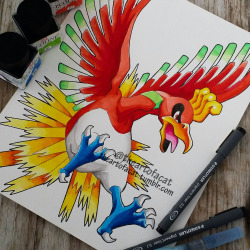 theartofacat:    Watercolor painting of Ho-Oh.By: