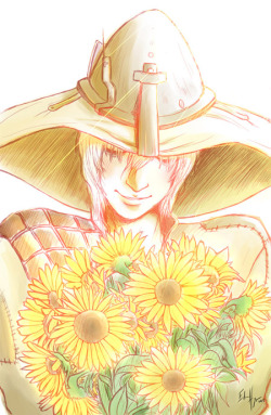 eikuuhyoart:  The Cole picture I was working on is done!! I had colored the sunflowers in more detail at first, but it didn’t fit the way I colored the rest of Cole, so I simplified it down a bit.It’s been a while since I’ve drawn a human, so I’m