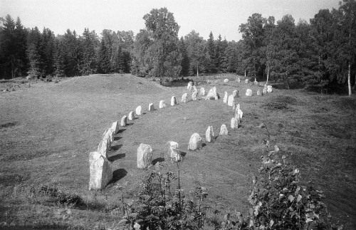 Stone ships from the Viking Age, at Anundshög (Anund&rsquo;s Mound) ancient monument area in Badelun