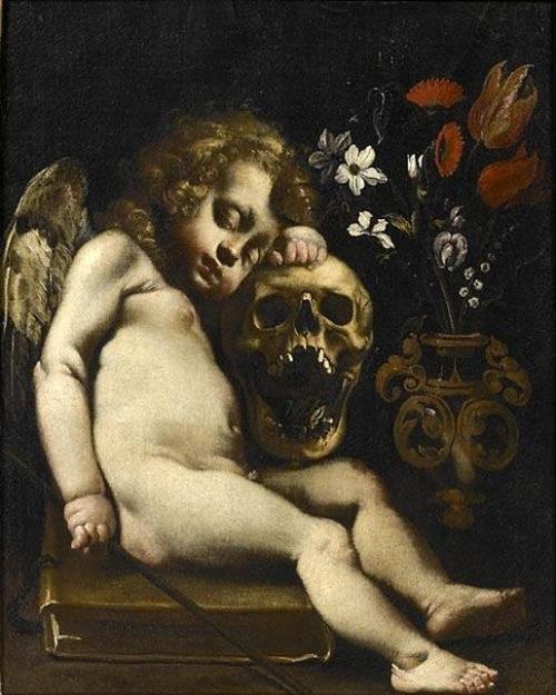 dark-mother: Luigi Miradori (after Genovesino), (Ca. 1610-1654) Sleeping Cherub, vers 1652Museo