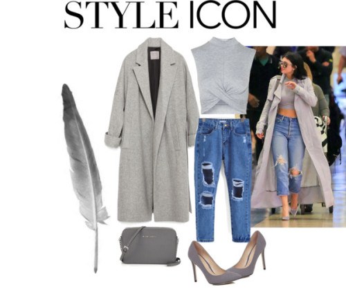 Kylie by w0lfology featuring a zara coatTopshop layered top / Zara coat / Destroyed jeans / River Is