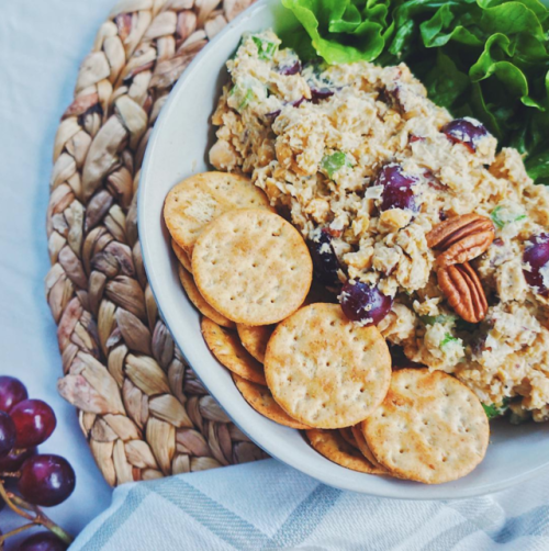 <p>Chickpea salad with grapes and pecans! This is how my family used to eat chicken salad. I s