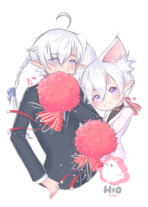 hiodollz-moved:Happy Valentione’s Day! Decided to draw my lalafell, Hiokleo, with Alphinaud. Because