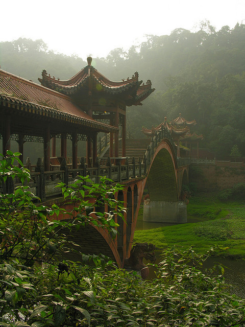visitheworld:  Bridge in the mist, Leshan, China (by Peter2222). 
