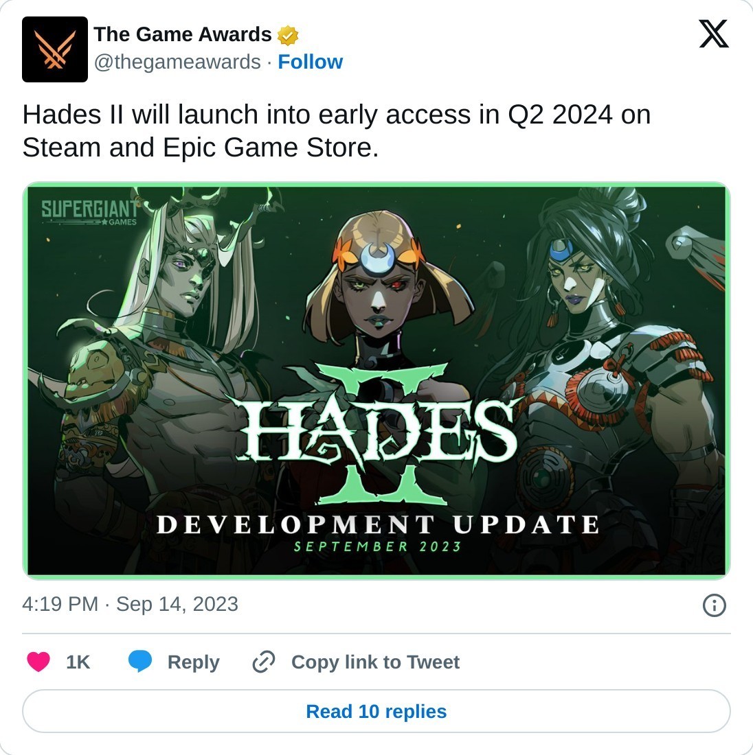 Hades 2 is set to launch in early access in Q2 2024