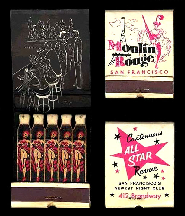 Vintage matchbook for the ‘MOULIN ROUGE’, located at 412 Broadway Avenue (near